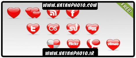 مجموعه آیکن سایت های بزرگ به شکل قلب قرمز+ psd