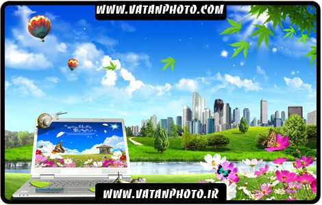 طرح تبلیغاتی گل و طبیعت و لب تاپ