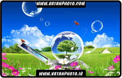 طرح طبیعت و لب تاپ با کیفیت بالا و سه بعدی