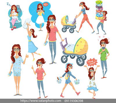 مجموعه وکتور زحمات مادرانه برای نوزاد