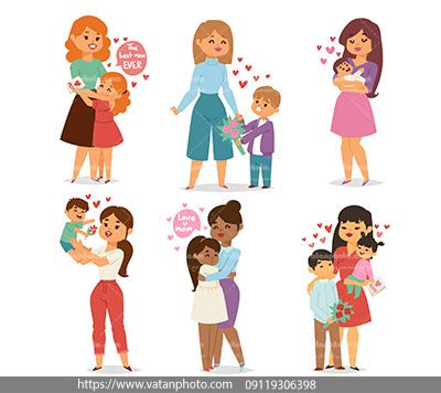 مجموعه وکتور فلت ابراز احساس مادر فرزند