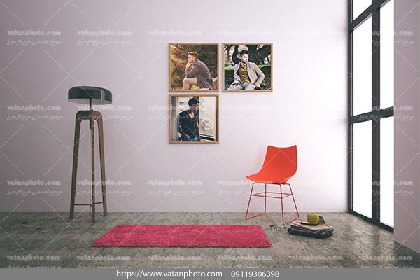 موکاپ 3 قاب عکس روی دیوار