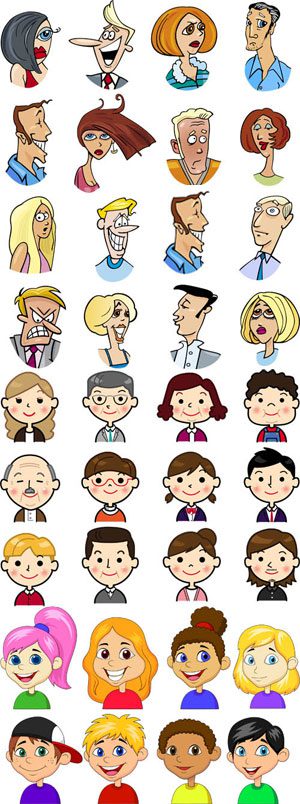 مجموعه وکتور کاراکتر سر مرد و زن