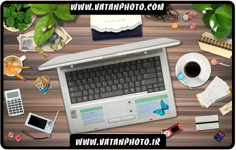 طرح لایه باز میز کار از زاویه دید بالا +psd