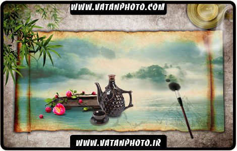 قاب عکس با طرح کتیبه و بکگراند کاغذ کاهی