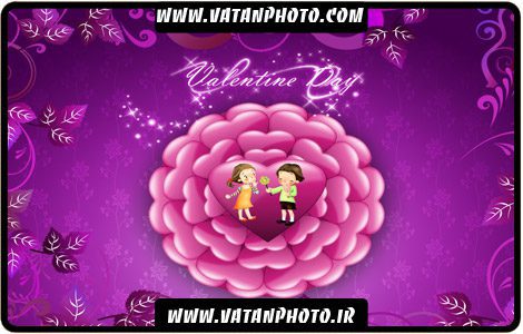 کارت پستال عاشقانه و گلبوته بنفش +PSD