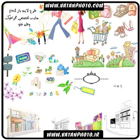 مجموعه آیکن گرافیکی کارتونی فروشگاه