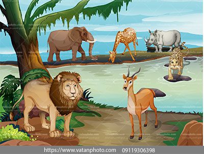 وکتور باغ وحش و حیوانات در رودخانه