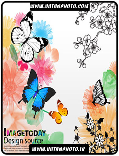 طرح زیبا و جذاب از گلبوته و پروانه به صورت کاملا لایه باز