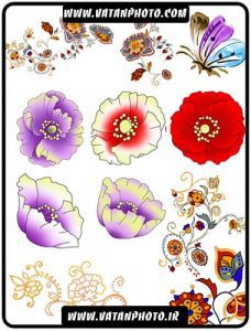 طرح لایه باز گل و پروانه با رنگ های شاد+ psd