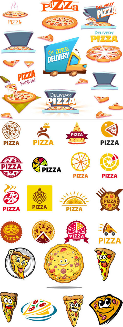 مجموعه آیکن کاراکتر پیتزا فروشی و فست فود AI و TIF