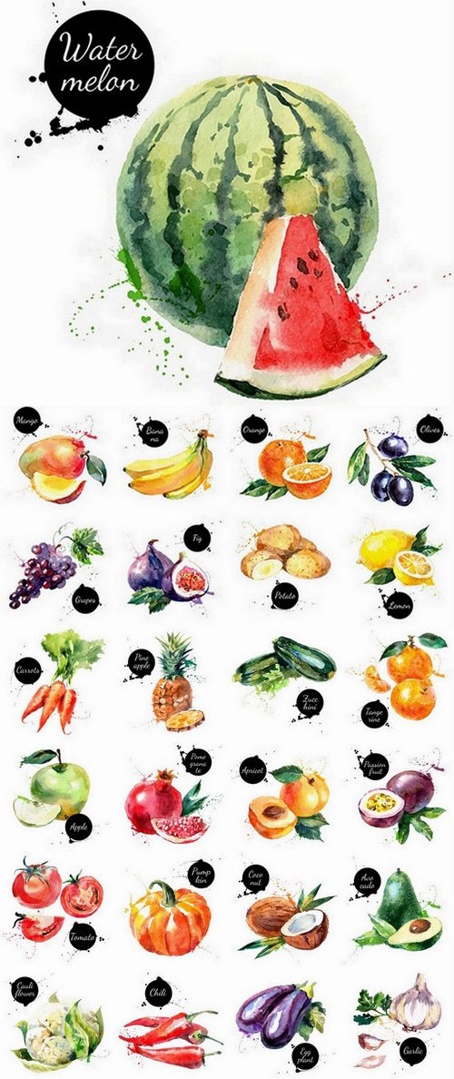 مجموعه آیکن میوه و سبزیجات ترانسپارنت