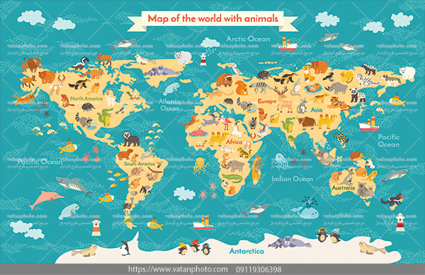 وکتور نقشه حیوانات قاره