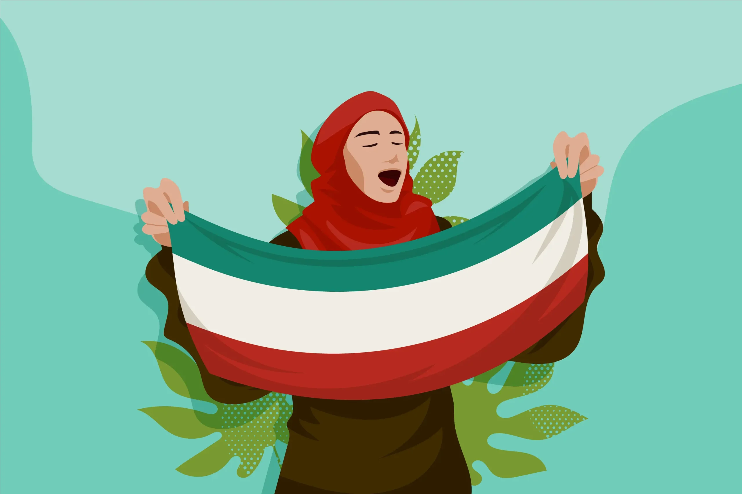 وکتور زن محجبه پرچم ایران در دست