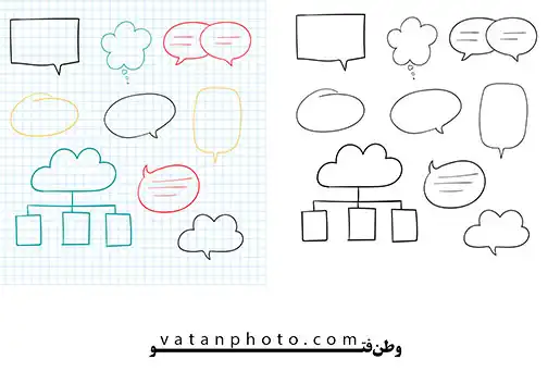 مجموعه وکتور ابر گفتگو رنگی و سیاه سفید