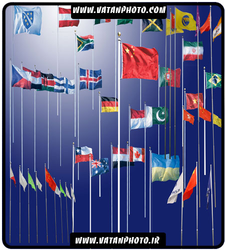 مجموعه آیکن پرچم های برافراشته کشور های دنیا و ایران بر روی میله psd