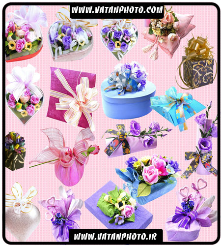 مجموعه 18 طرح از جعبه کادو همراه با گل با فرمت psd